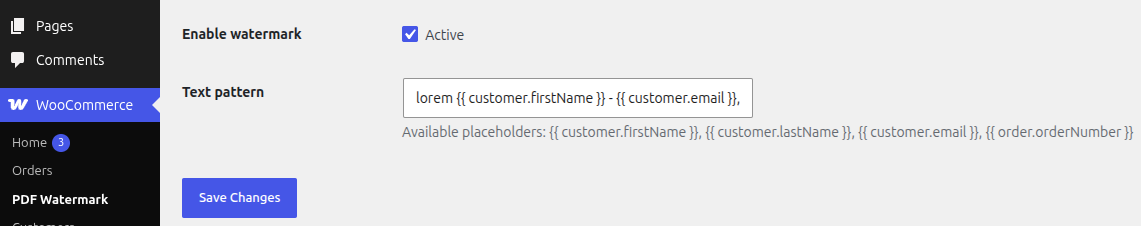PDF-Wasserzeichen Plugin für WooCommerce – Screenshot